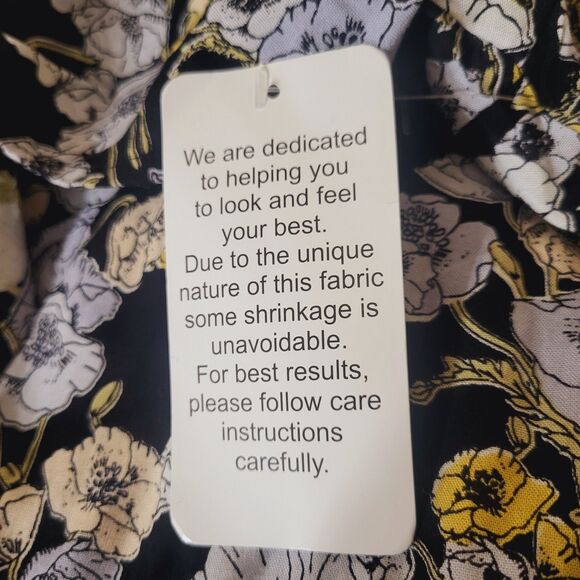 Ellos Womens Plus 30 Black Floral Button Front Midi - Knee Dress Bohemian Travel - Picture 3 of 8